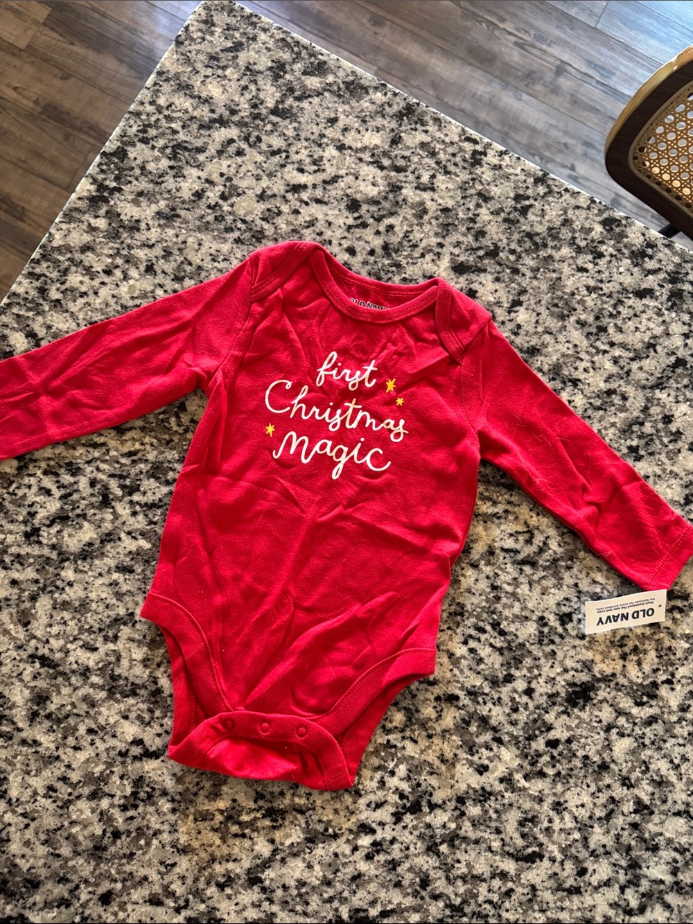 Old Navy Red "First Christmas Magic" Long-Sleeve Baby One-Piece